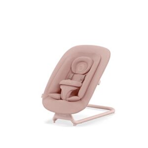 cybex lemo self-bouncing baby bouncer for playing and relaxing with adjustable harness and breathable mesh backrest, comfort inlay with head hugger, and stand, pearl pink