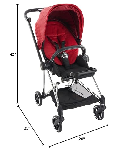 Cybex Mios 2 Complete Stroller, One-Hand Compact Fold, Reversible Seat, Smooth Ride All-Wheel Suspension, Extra Storage, Adjustable Leg rest, True Red Seat with Chrome/Black Frame