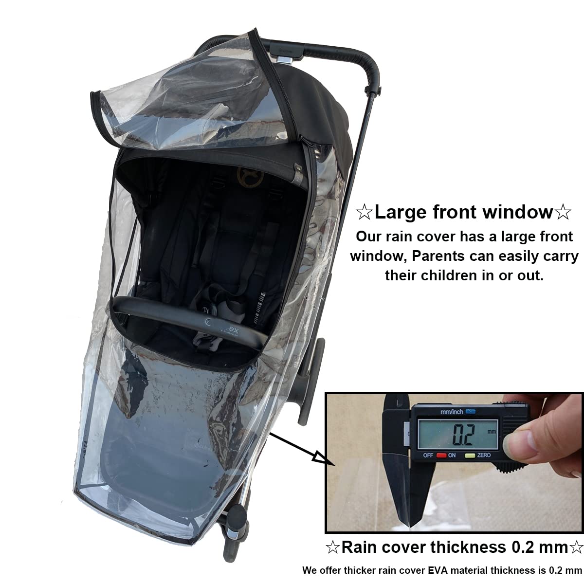 Stroller Rain Cover Compatible with Cybex Priam & Mios & Balios Baby Cart, Stroller Accessory Wind Cover, Transparent EVA Weather Shield with Big Window