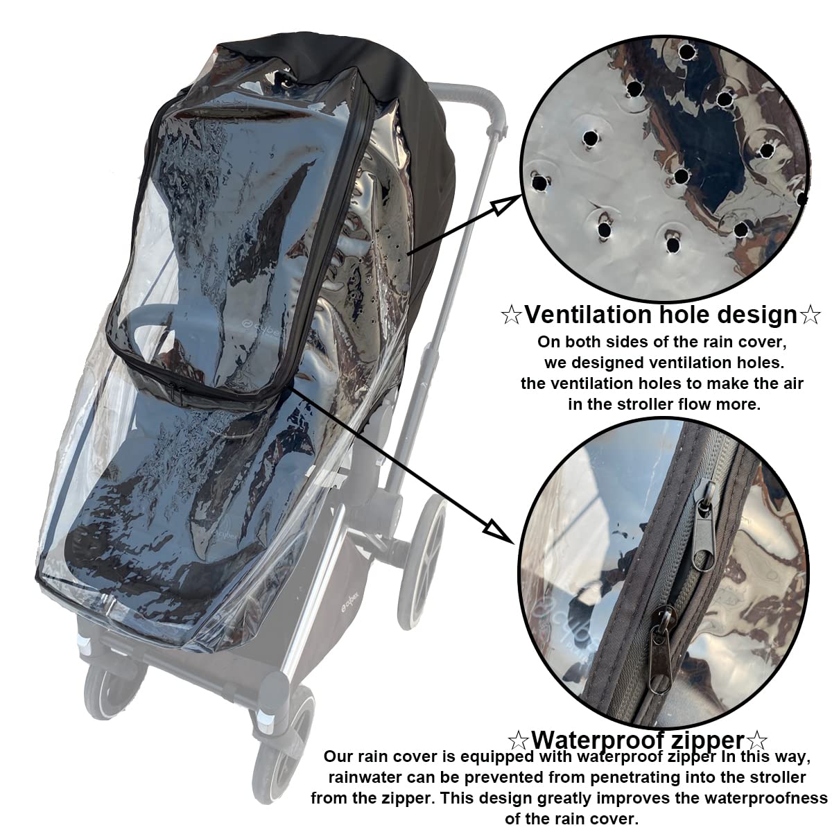 Stroller Rain Cover Compatible with Cybex Priam & Mios & Balios Baby Cart, Stroller Accessory Wind Cover, Transparent EVA Weather Shield with Big Window