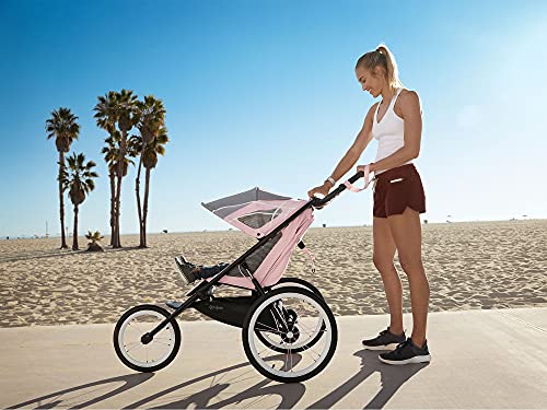 CYBEX AVI Jogging Stroller Seat Pack (Frame not Included),Compact Fold for Storage,Height-Adjustable Handlebar,One-Handed Steering,Rear-Wheel Suspension & Handbrake,For Infants 9 months+,Silver Pink