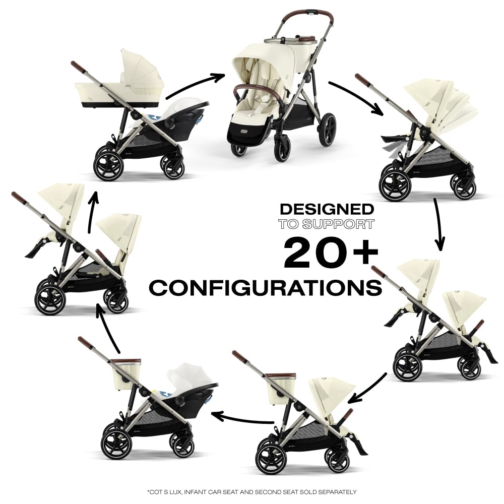 Cybex Gazelle S All-in-One Toddler and Baby Stroller with Over 20 Modular Configurations, Ergonomic Near-Flat Recline, Shopper Basket, and Compact Fold, Seashell Beige