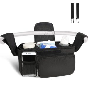 Universal Stroller Organizer with Insulated Cup Holders, Baby Stroller Organizer Bag Fits Any Strollers