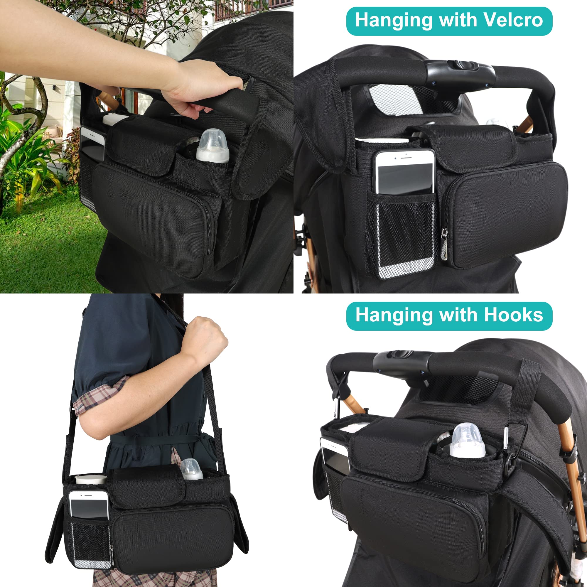 Universal Stroller Organizer with Insulated Cup Holders, Baby Stroller Organizer Bag Fits Any Strollers