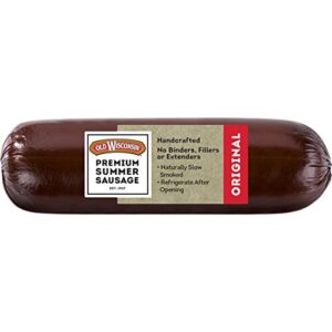 old wisconsin premium summer sausage, 100% natural meat, charcuterie, ready to eat, high protein, low carb, keto, gluten free, original flavor, 8 ounce