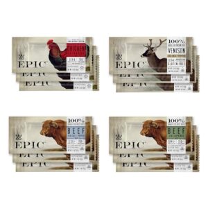 Epic Provisions Protein Bars Variety Pack, Venison, Chicken, and Beef Flavors, Keto and Paleo Friendly, 12 ct