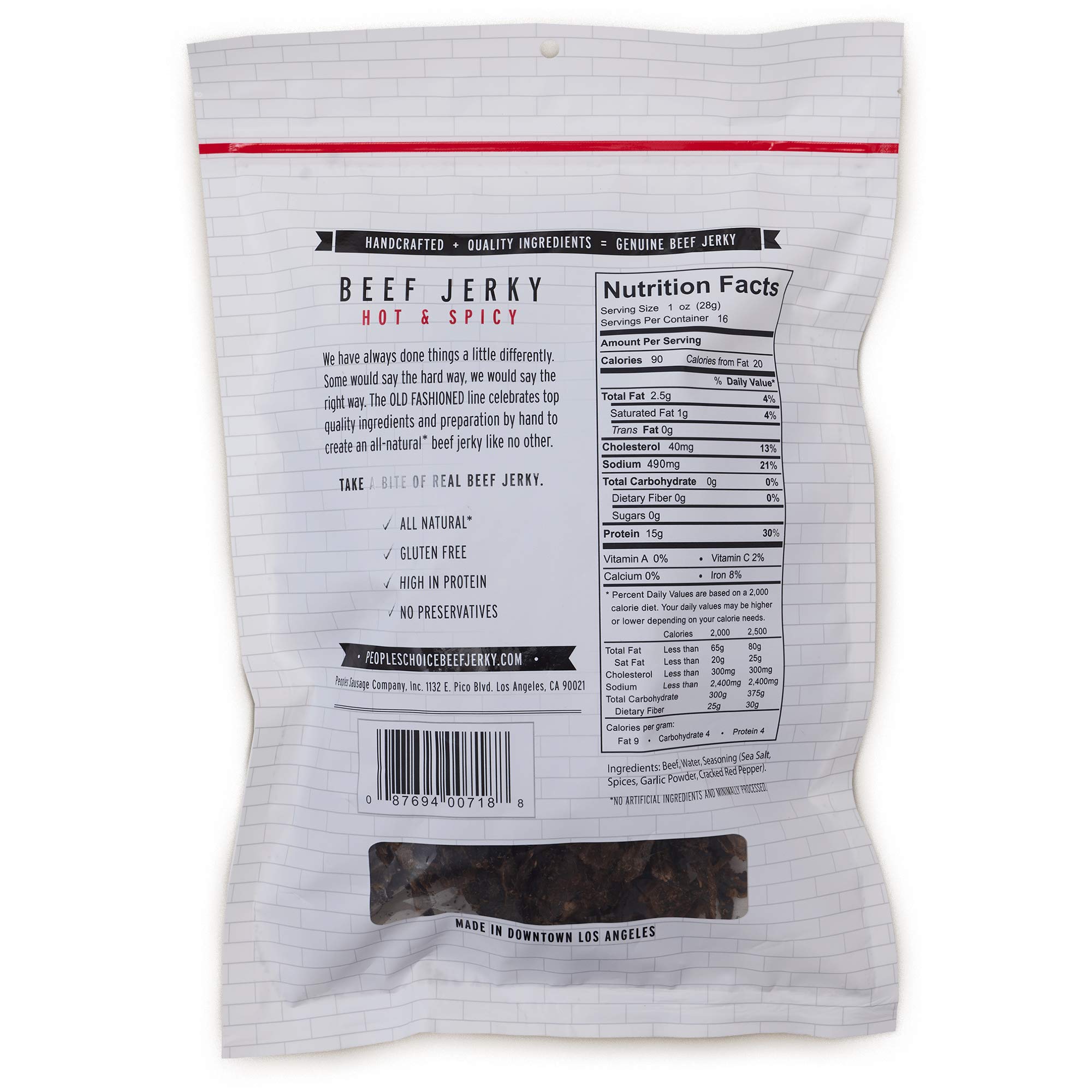 People's Choice Beef Jerky - Old Fashioned - Hot & Spicy - Healthy, Sugar Free, Zero Carb, Gluten Free, Keto Friendly, High Protein Meat Snack - Dry Texture - 1 Pound, 16 oz - 1 Bag