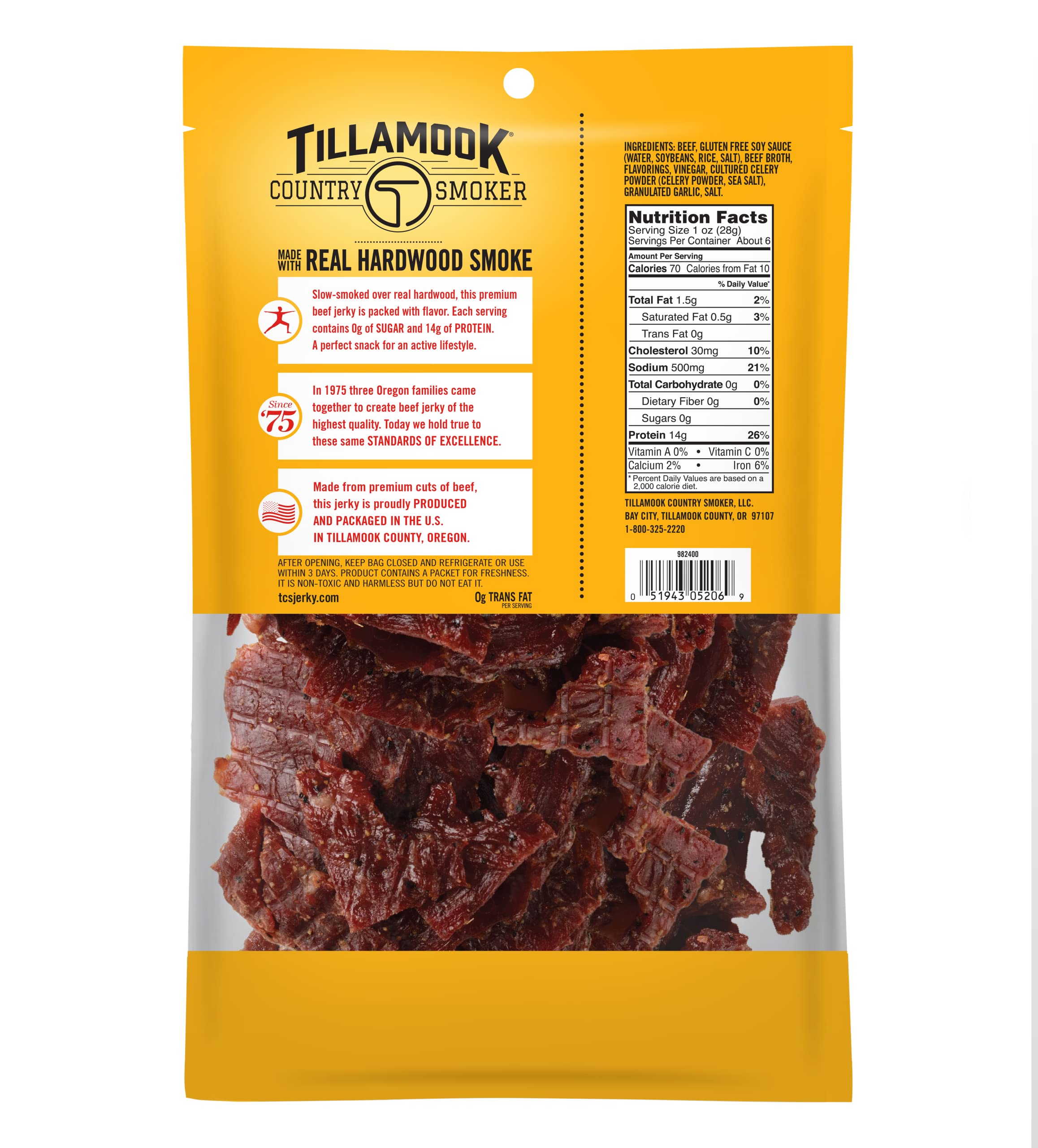 Tillamook Country Smoker Zero Sugar Original Keto Friendly Beef Jerky, 6.5 Ounce (Pack of 2)