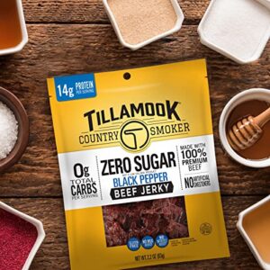 Tillamook Country Smoker Keto Friendly Zero Sugar Beef Jerky, Black Pepper, 2.2 Ounce (Pack of 4)