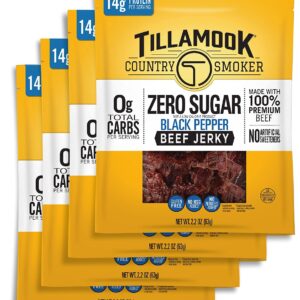 Tillamook Country Smoker Keto Friendly Zero Sugar Beef Jerky, Black Pepper, 2.2 Ounce (Pack of 4)