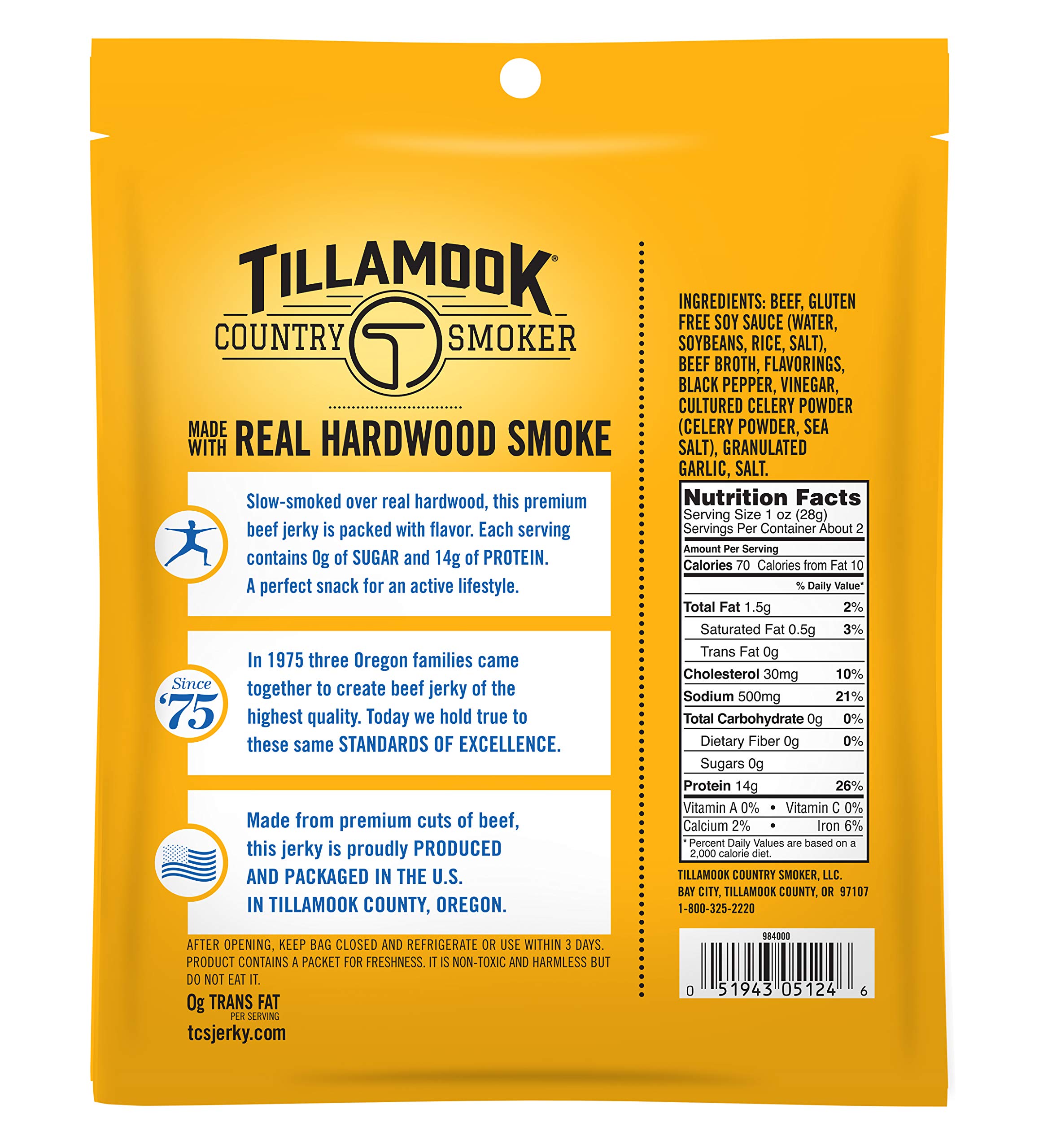 Tillamook Country Smoker Keto Friendly Zero Sugar Beef Jerky, Black Pepper, 2.2 Ounce (Pack of 4)