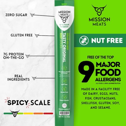 Mission Meats Grass Fed Beef Sticks – Sugar Free Beef Sticks, Gluten Free, Paleo, Keto Meat Sticks, Individually Wrapped, 1oz (Original, Pack of 24)