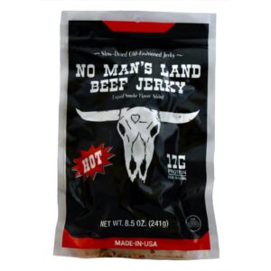 no man’s land hot beef jerky high protein free low calorie low carb beef snack 8.5oz bag…