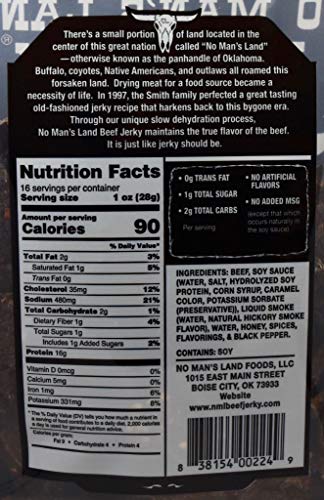 No Man’s Land BLACK PEPPER Beef Jerky High Protein Low Calorie Low Carb Beef Snack 16oz Bag