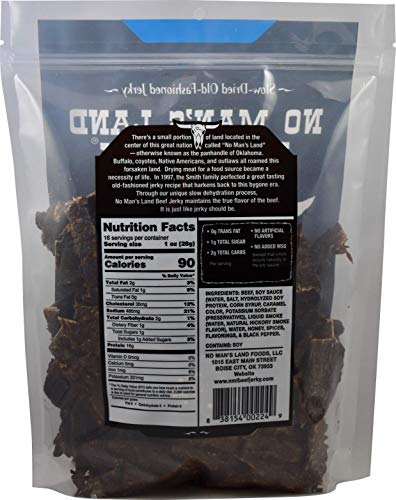 No Man’s Land BLACK PEPPER Beef Jerky High Protein Low Calorie Low Carb Beef Snack 16oz Bag