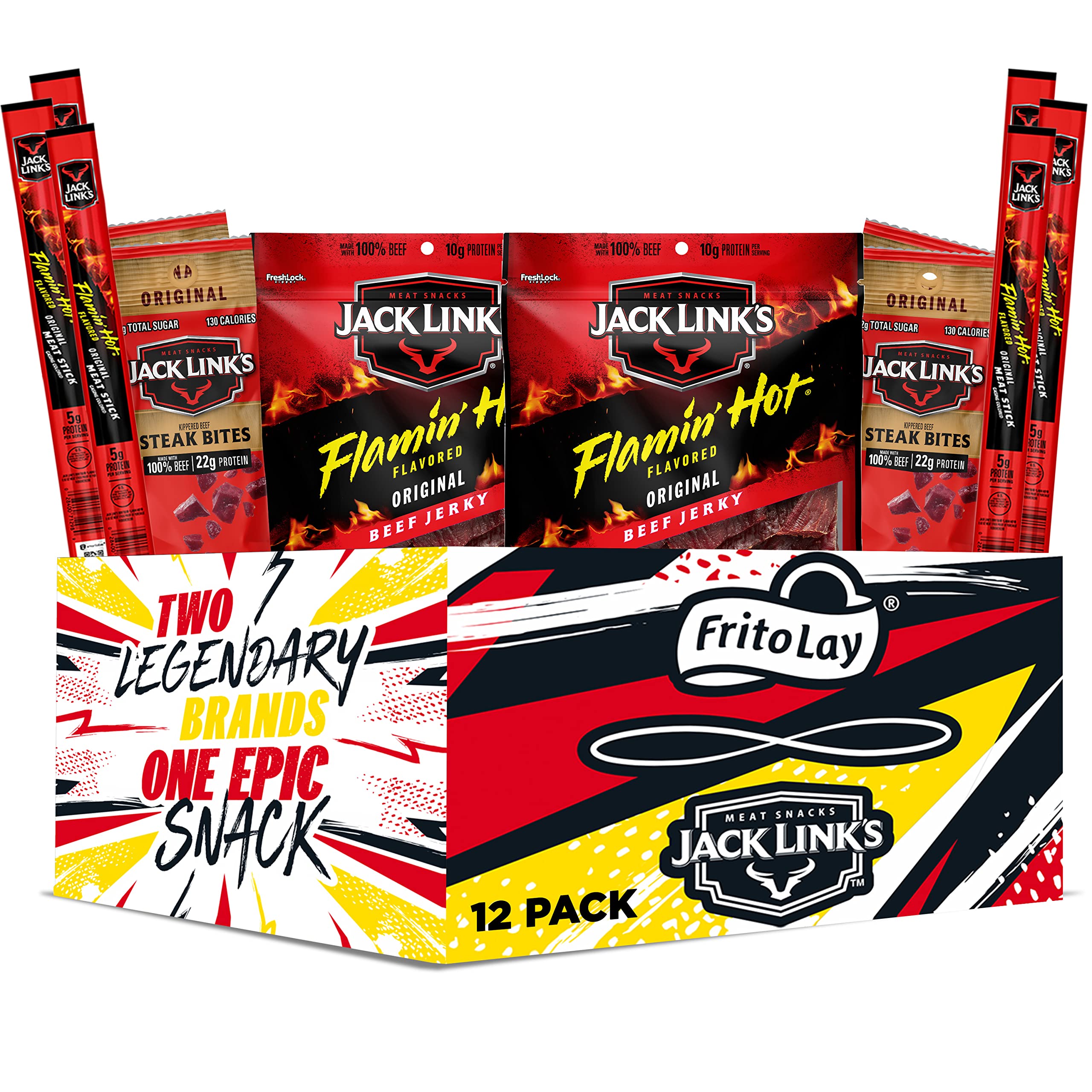 Frito Lay Jack Link's Meats Hot & Spicy Sampler Variety Pack, (Pack of 12)