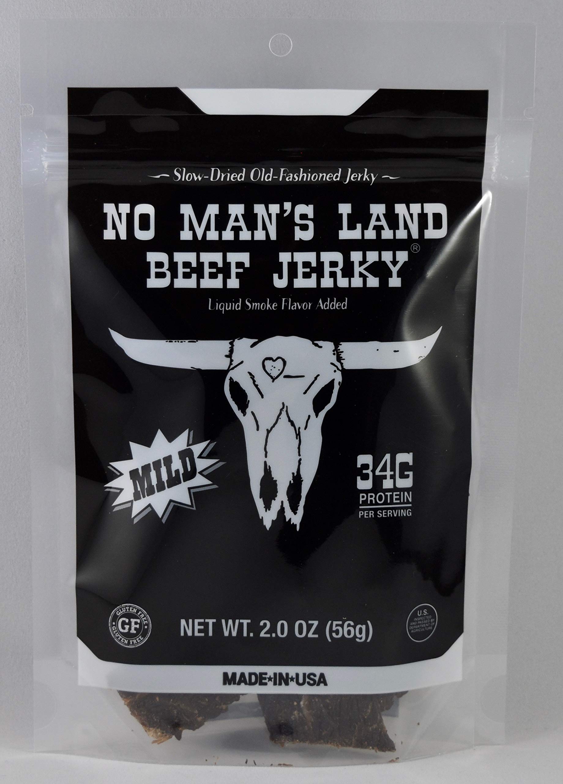 No Man’s Land MILD Beef Jerky High Protein Low Calorie Low Carb Beef Snack 2.0oz Bag