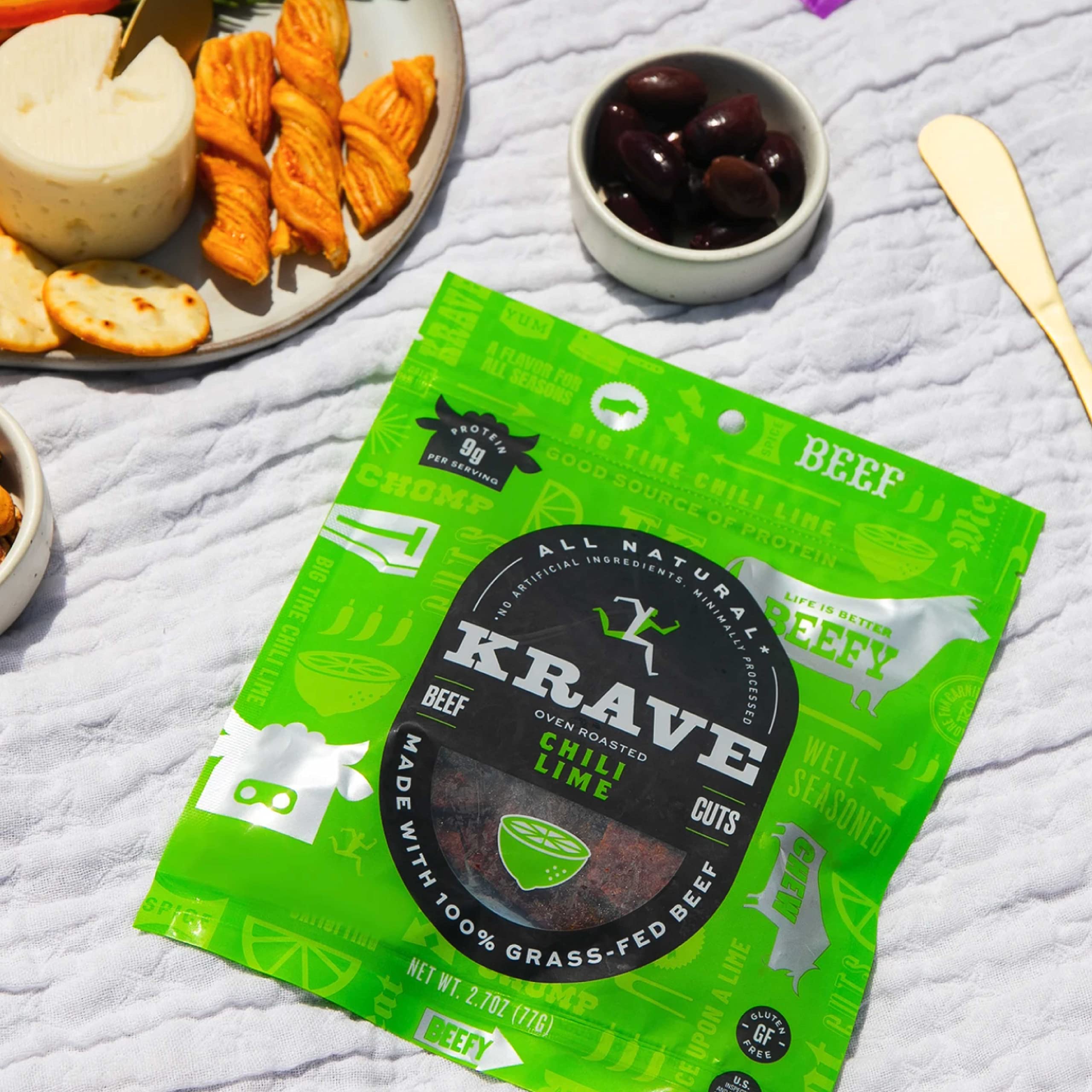 KRAVE All Natural Beef Jerky, Chili Lime - Protein Packed Snacks Roasted for Maximum Flavor - 100% Grass Fed Beef - Gluten Free - 2.7 Ounce (Pack of 8)