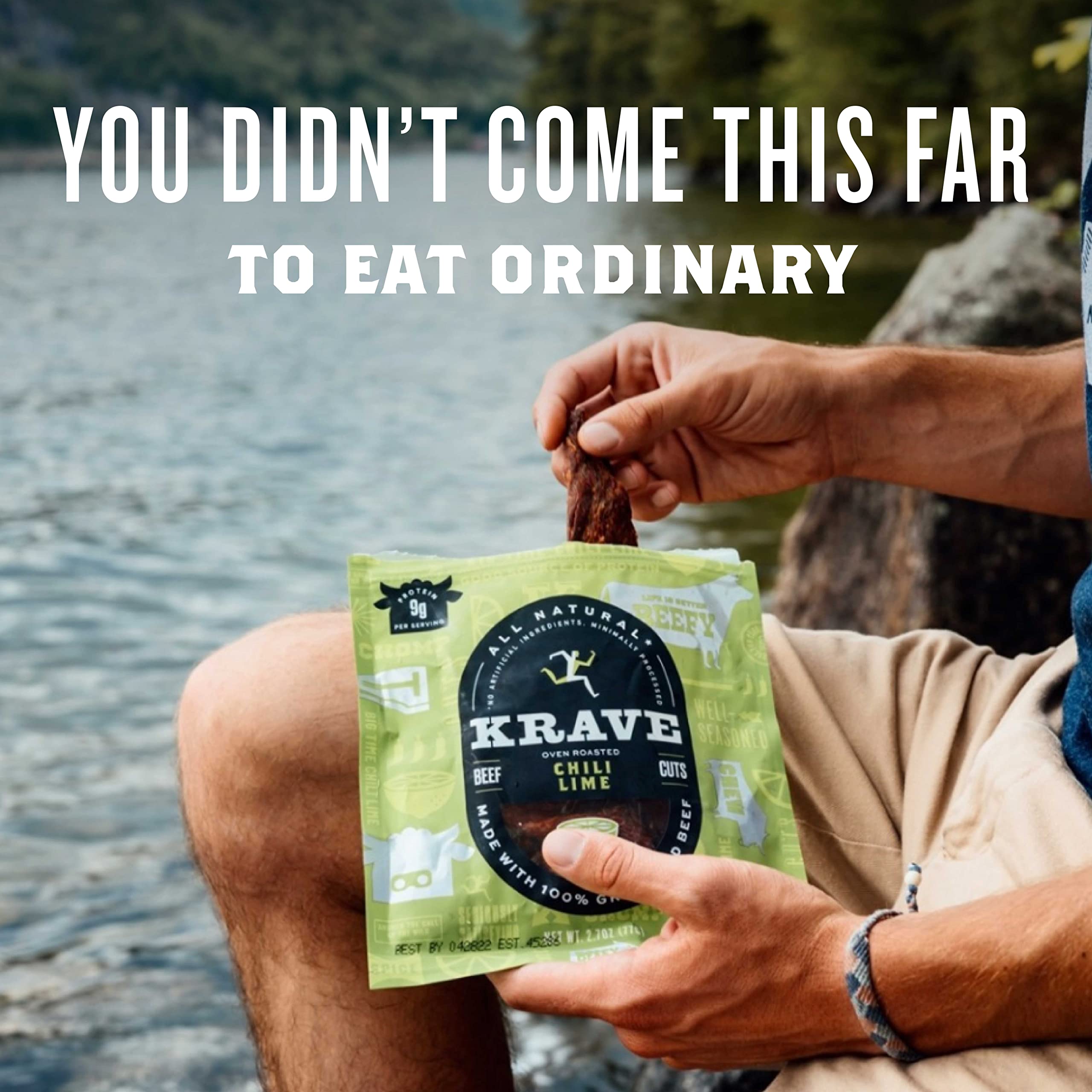 KRAVE All Natural Beef Jerky, Chili Lime - Protein Packed Snacks Roasted for Maximum Flavor - 100% Grass Fed Beef - Gluten Free - 2.7 Ounce (Pack of 8)