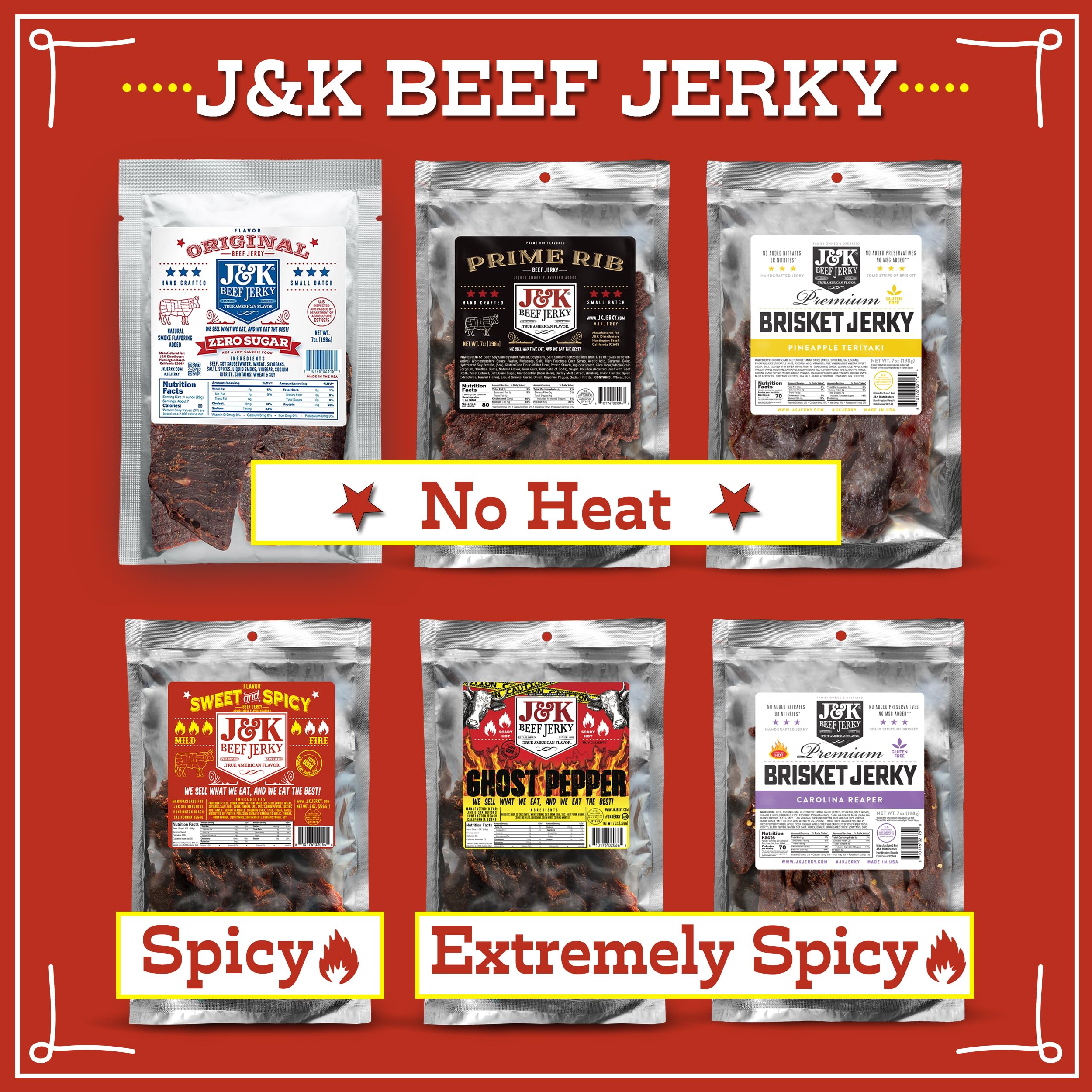 J&K Jerky Sweet and Spicy Beef Jerky - Hand Crafted Small Batch American Made Slab Beef Jerky - Bold & Flavorful Snack! - 7oz Big Bag of Jerky