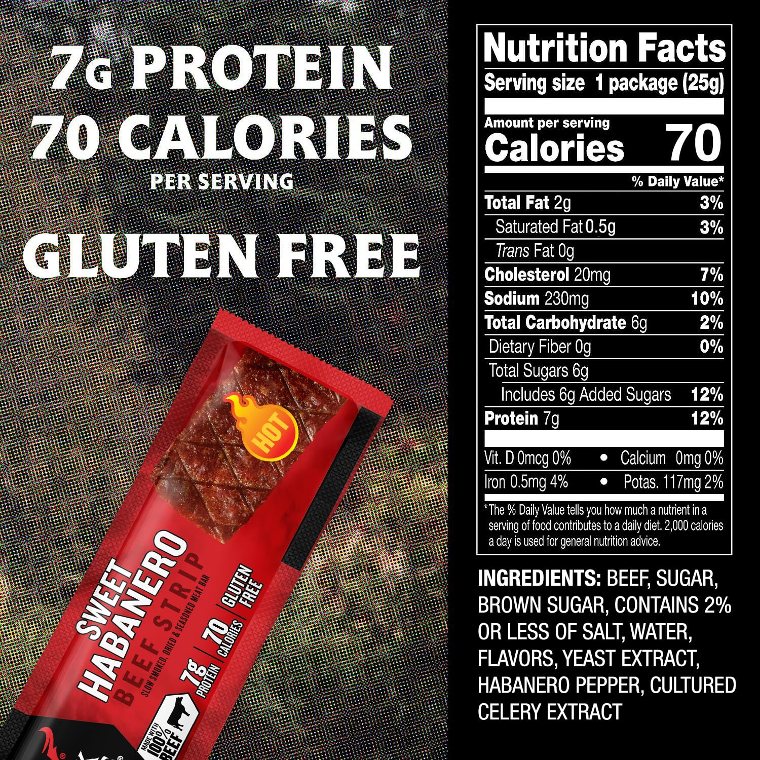 Jack Link's Protein Bars, Sweet Habanero, 12 Count - 7g of Protein and 80 Calories Per Jerky Bar, Made with Premium Beef, No added MSG - Keto Friendly and Gluten Free Snacks