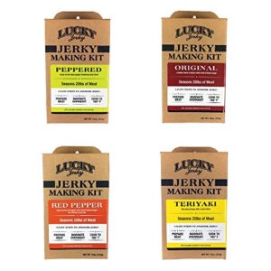 lucky jerky diy jerky seasoning kit 4 pack - original, red pepper, teriyaki, peppered