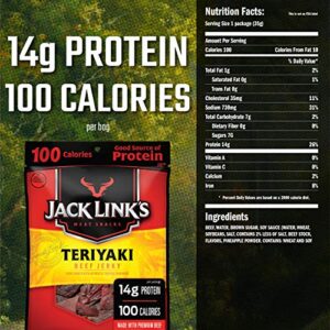 Jack Link's Beef Jerky, Teriyaki, 1.25 oz. Bags, 10 Count - Flavorful Meat Snack for Lunches & More, 14g Protein, 100 Calories, Made with 100% Beef - 96% Fat Free, No Added MSG** or Nitrates/Nitrites