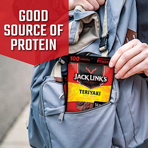 Jack Link's Beef Jerky, Teriyaki, 1.25 oz. Bags, 10 Count - Flavorful Meat Snack for Lunches & More, 14g Protein, 100 Calories, Made with 100% Beef - 96% Fat Free, No Added MSG** or Nitrates/Nitrites