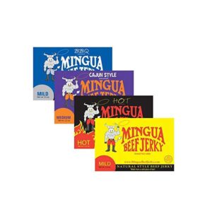 mingua beef jerky sampler pack- 100% us beef without nitrites - four 3.5 oz bags