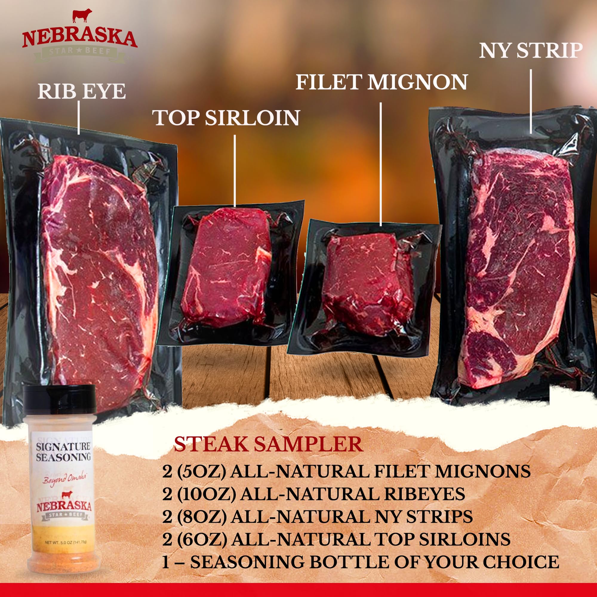 Nebraska Star Beef Premium Angus Steak Sampler Gift Package, Beef