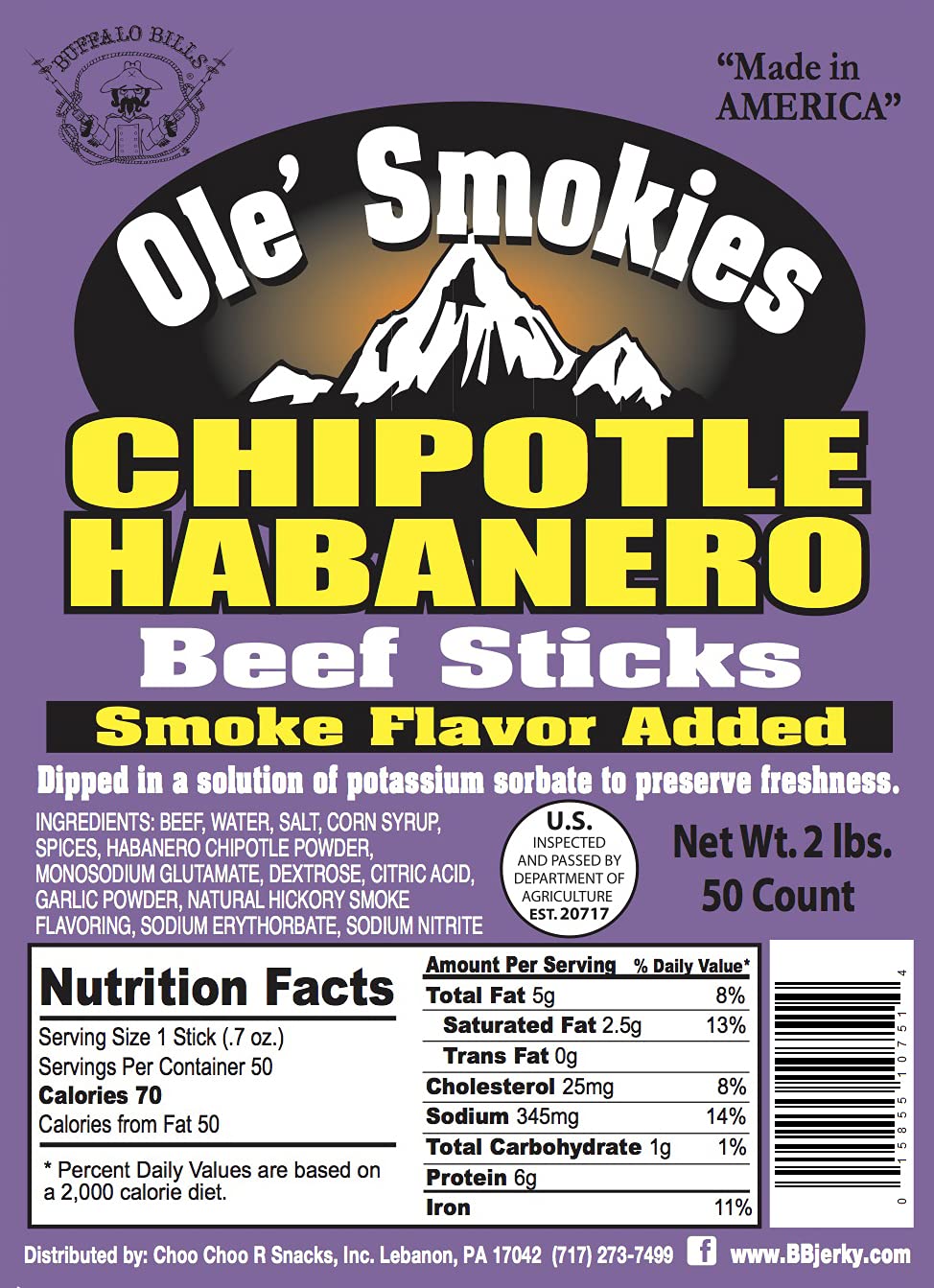 Buffalo Bills 2-lb Chipotle Habanero 5" Ole' Smokies Saddlebag (50 twist-end beef sticks)