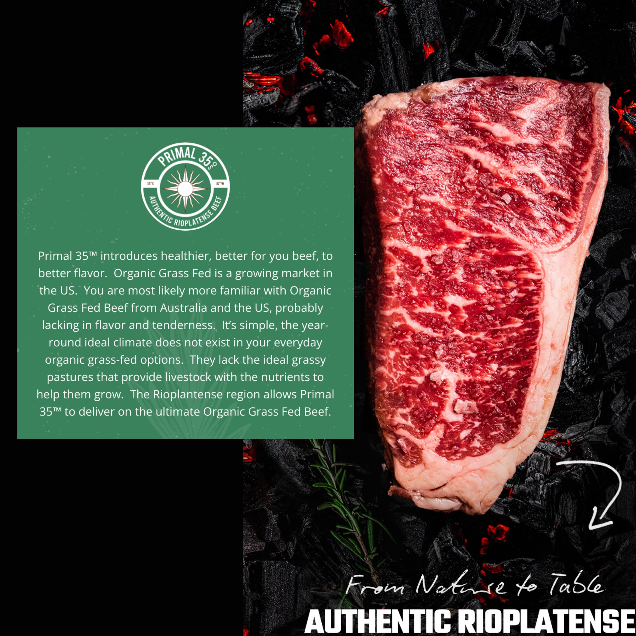 Primal 35 Organic Grass Fed Beef, Fillet Mignons, NY Strips, Angus Tenderloin, Steak, Tenderloins Tips, Ribeyes, High Protein Meals - Pasture-Raised, Hormone-Free, USDA Organic (Ultimate Grill Combo 6-Pack, NEW YORK STRIPS & RIBEYES)