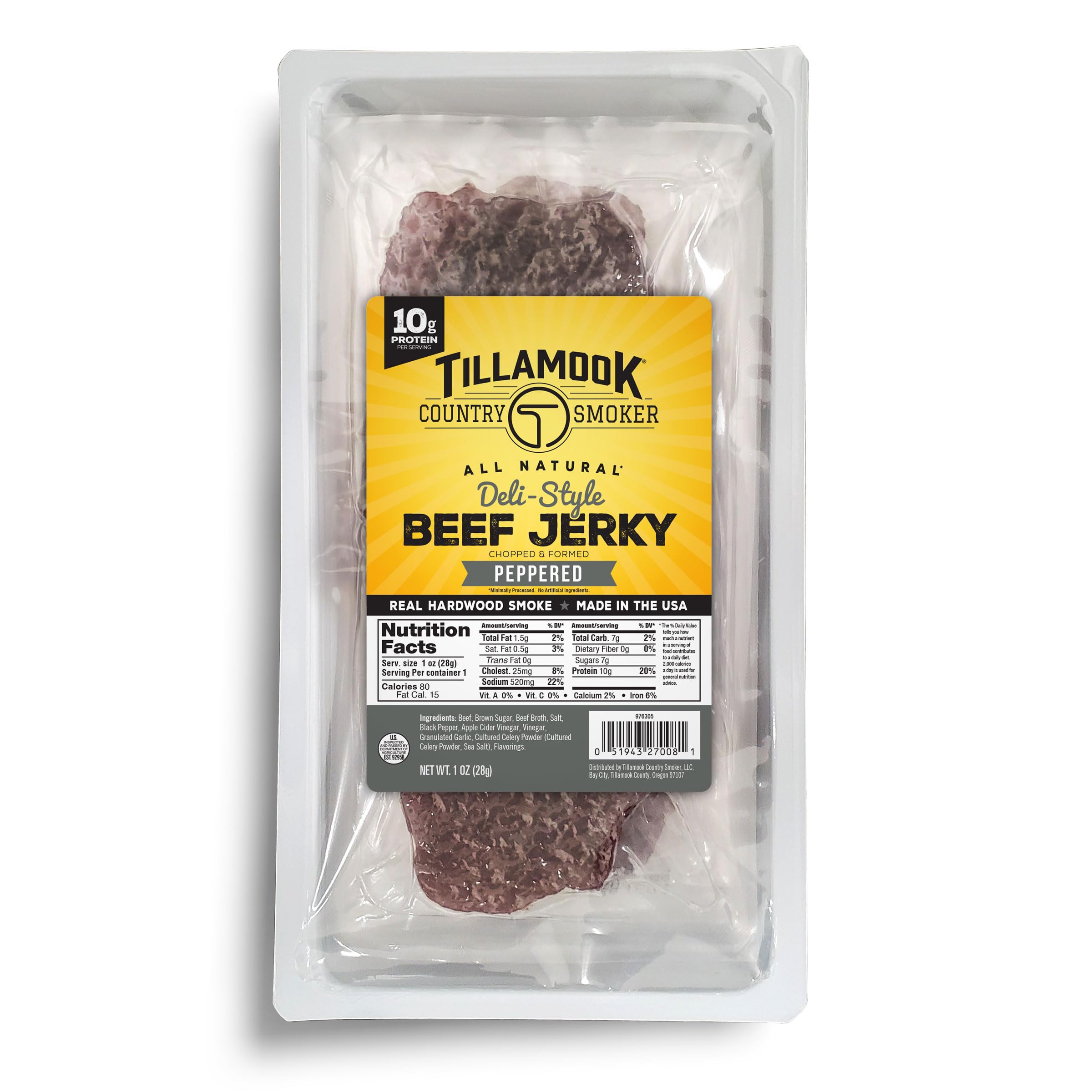 Tillamook Beef Jerky, Country Smoker Peppered Deli Style Thin Sliced Slab, Low Carb, High Protein, Ready to Eat Keto Snacks, Chopped & Formed Slabs,12 Count Tray