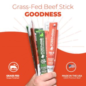 PureProSTICKS - 24 pack of Low Sugar 100% Grass Fed Beef Sticks - Original Flavor Mild - Delicious Gluten Free Beef Snack - High Protein Keto & Paleo Friendly - 24 Beef Sticks