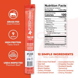 PureProSTICKS - 24 pack of Low Sugar 100% Grass Fed Beef Sticks - Original Flavor Mild - Delicious Gluten Free Beef Snack - High Protein Keto & Paleo Friendly - 24 Beef Sticks