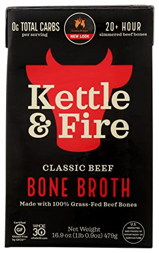 Kettle & Fire Beef Bone Broth, 100% Grass-Fed, Whole30, Gluten Free, 16.9 Oz (Pack of 6)