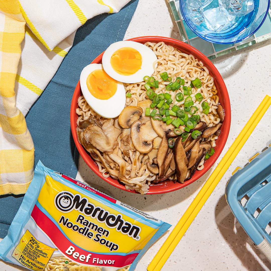 Maruchan Ramen Less Sodium Beef, Instant Ramen Noodles, Ready to Eat Meals, 3 Oz, 24 Count