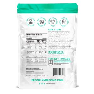 Brooklyn Biltong - Air Dried Grass Fed Beef Snack, South African Beef Jerky - Whole30 Approved, Paleo, Keto, Gluten Free, Sugar Free, Made in USA - 8 oz. Bag (Naked)