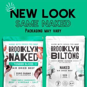 Brooklyn Biltong - Air Dried Grass Fed Beef Snack, South African Beef Jerky - Whole30 Approved, Paleo, Keto, Gluten Free, Sugar Free, Made in USA - 8 oz. Bag (Naked)