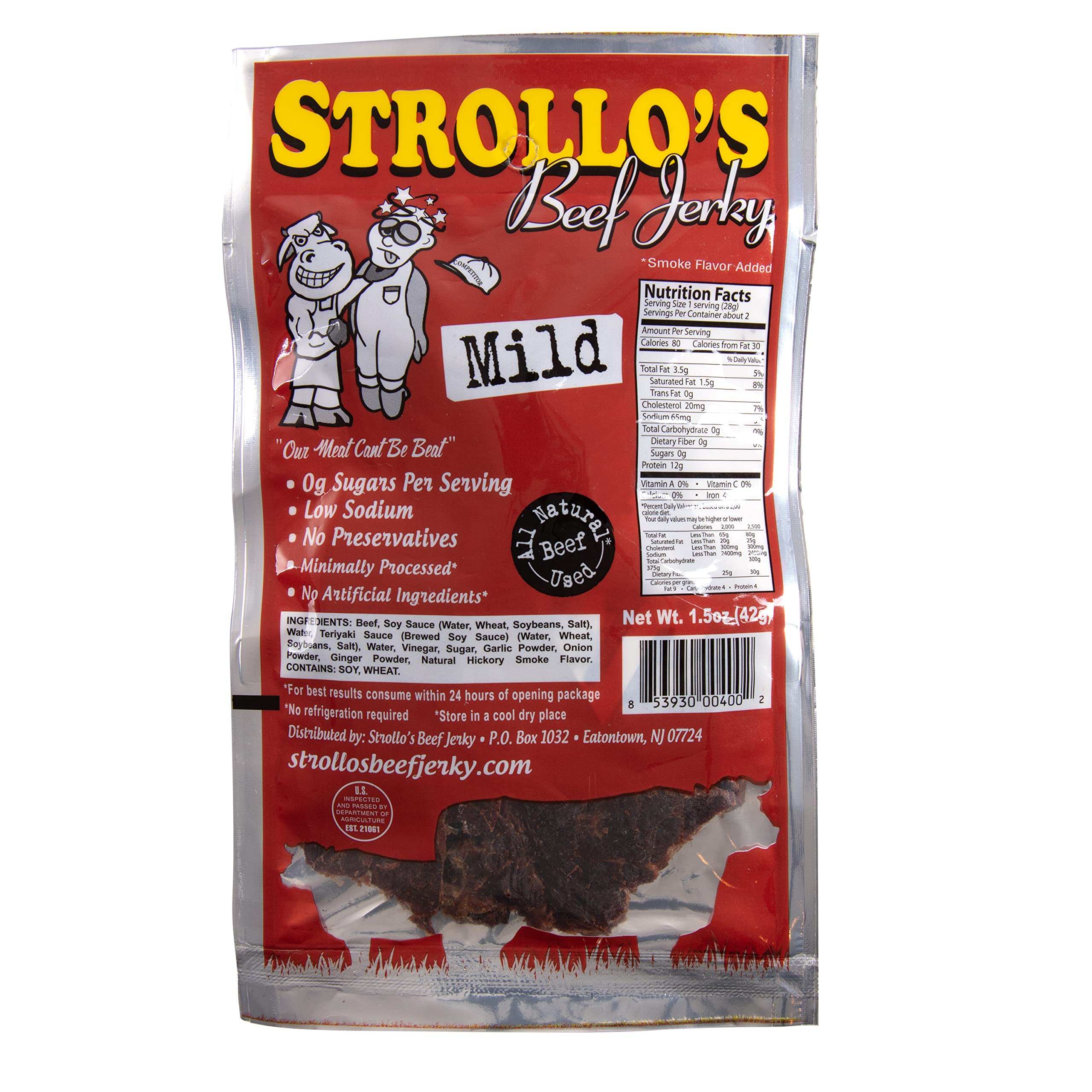 Strollo's Beef Jerky Sampler - Variety 4 Pack (1 of each flavor) Low Sodium, Low Carb, Low Sugar - Made with all Natural USA Beef, USDA Certified