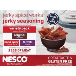 nesco bjv-6, jerky spice works, 3 flavors variety pack, packaging may vary, 6 piece assortment