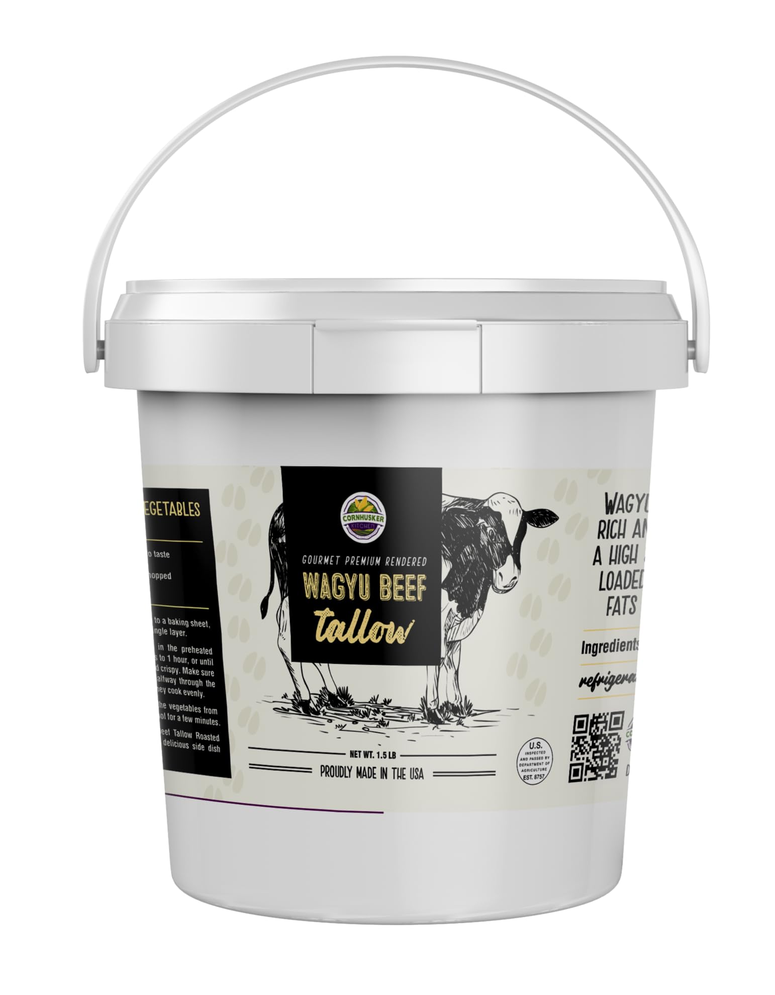 Cornhusker Kitchen | Premium Rendered Wagyu Beef Tallow Tub | Paleo and Keto Friendly | Made in USA | Cows Are Corn Fed | 1.5 lb Tub