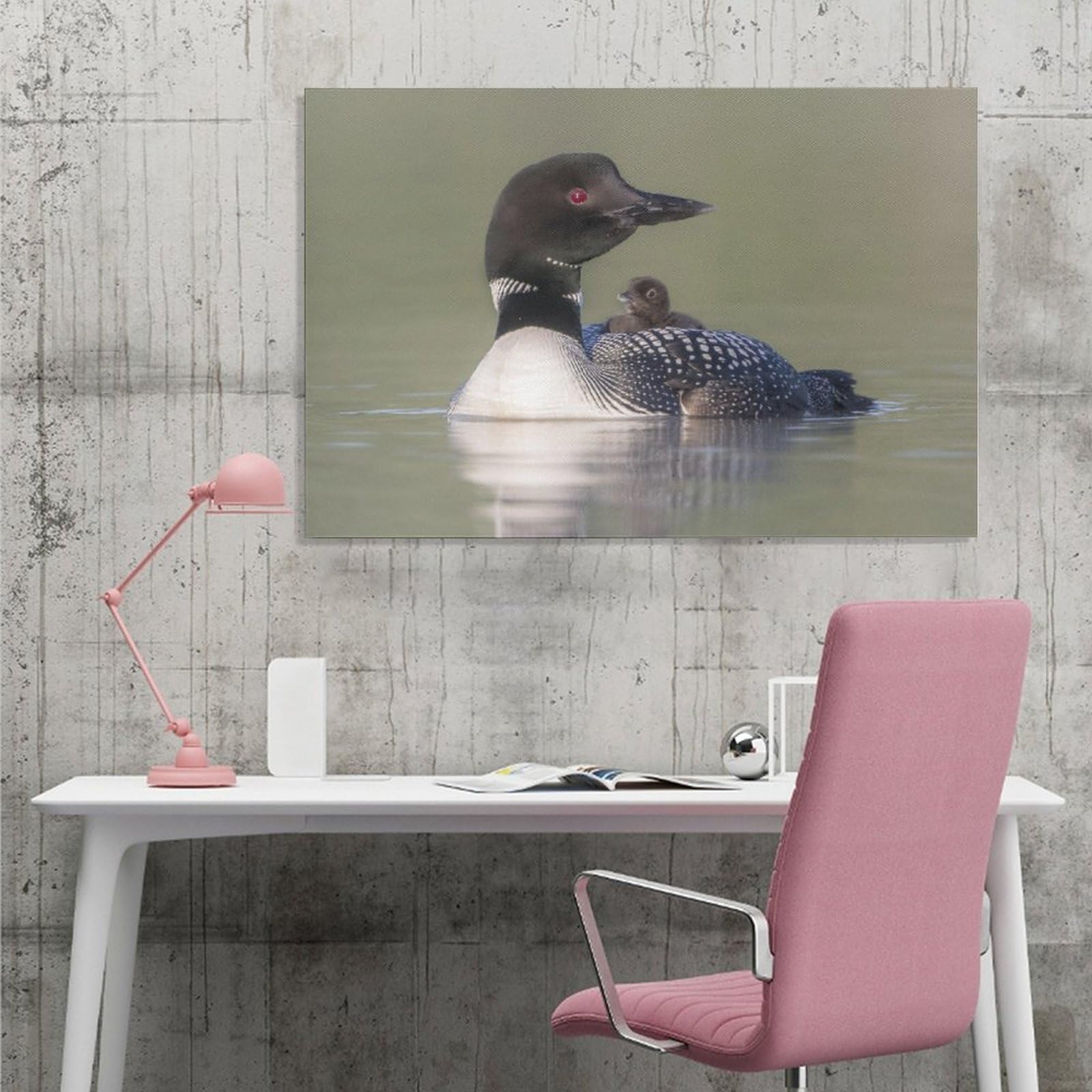 Common Loon And Baby Bird Canvas Poster Bedroom Decor Sports Landscape Office Room Decor Gift,Canvas Poster Wall Art Decor Print Picture Paintings for Living Room Bedroom Decoration 08x12inch(20x30cm)