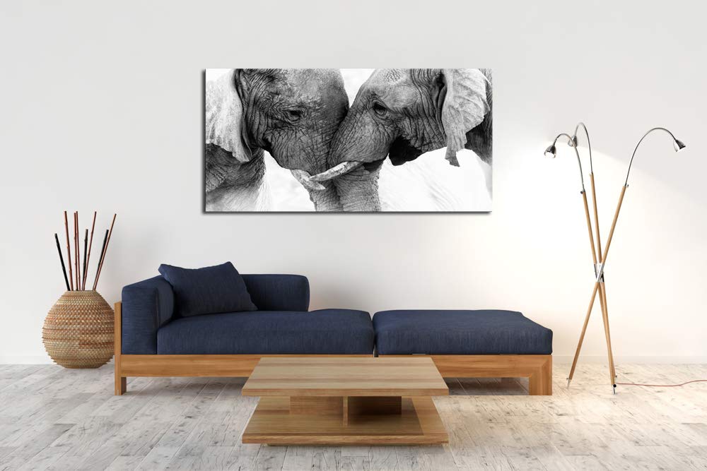 DZL Art D73075 Black and White Elephants Entwine Wall Art Canvas Painting Ready to Hang for Living Room Bedroom Office Wall Decor Home Decoration