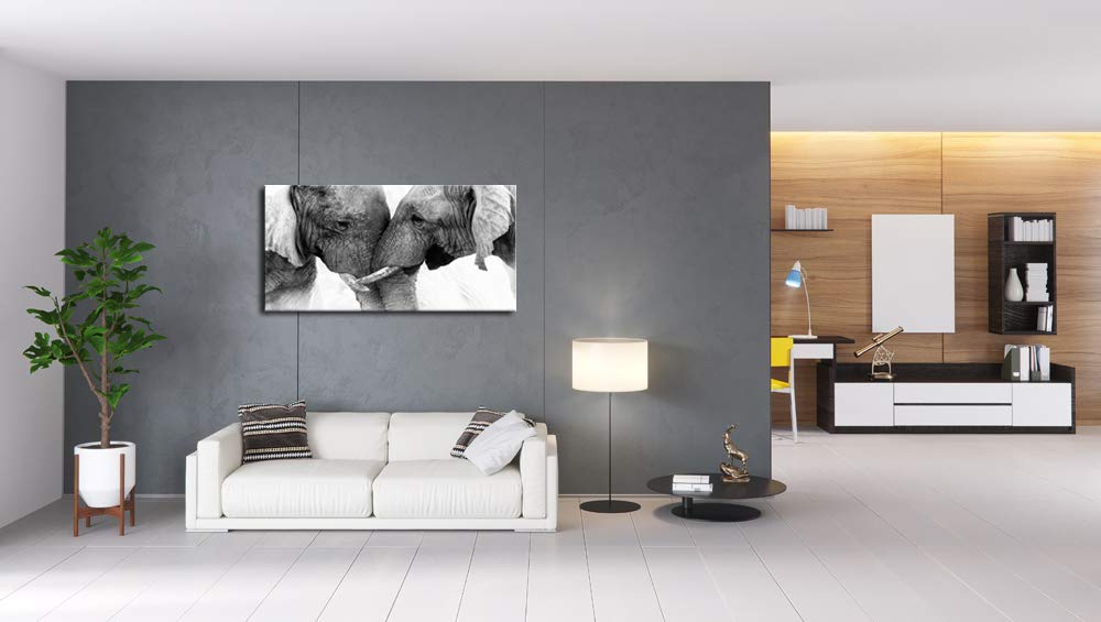 DZL Art D73075 Black and White Elephants Entwine Wall Art Canvas Painting Ready to Hang for Living Room Bedroom Office Wall Decor Home Decoration