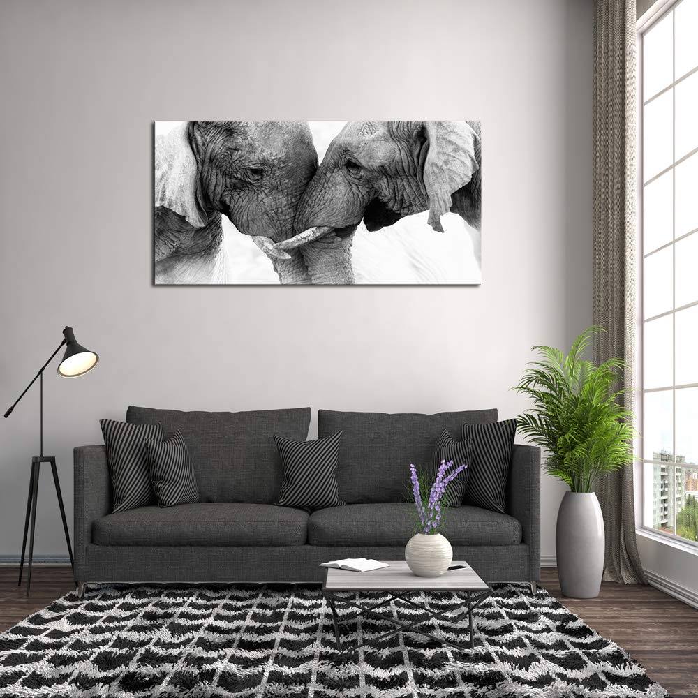 DZL Art D73075 Black and White Elephants Entwine Wall Art Canvas Painting Ready to Hang for Living Room Bedroom Office Wall Decor Home Decoration