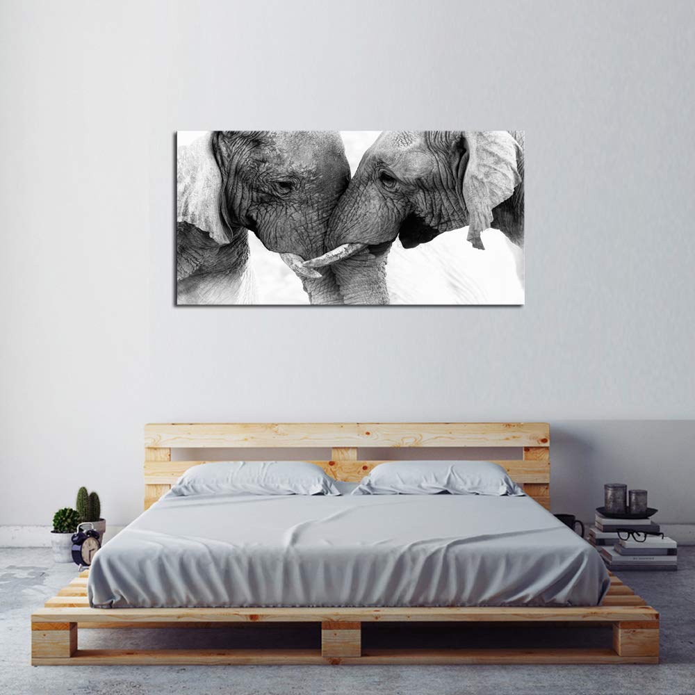 DZL Art D73075 Black and White Elephants Entwine Wall Art Canvas Painting Ready to Hang for Living Room Bedroom Office Wall Decor Home Decoration