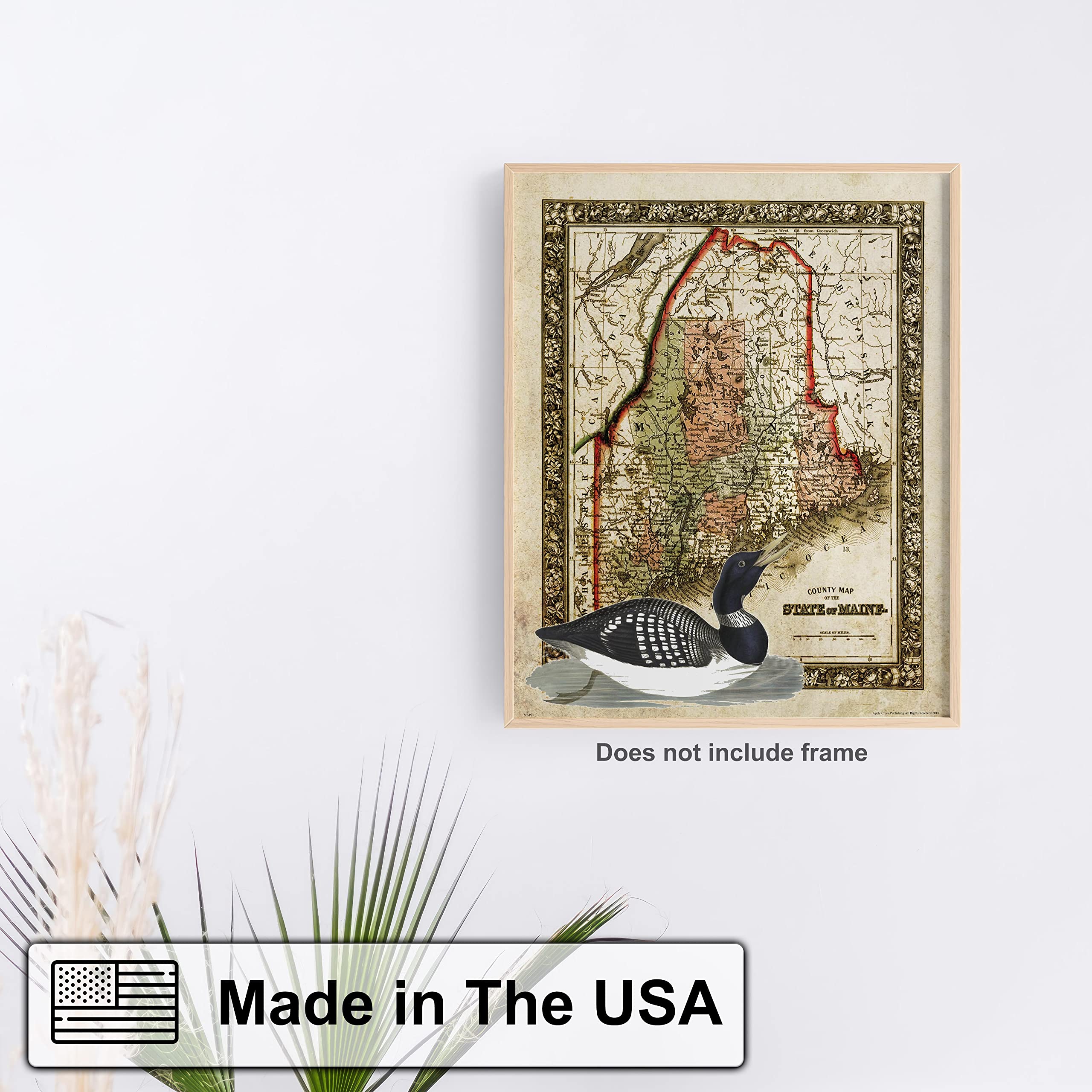 Apple Creek Maine State Map Common Loon Call Decoy Poster Art Print 11x14 Cabin Wall Decor Pictures