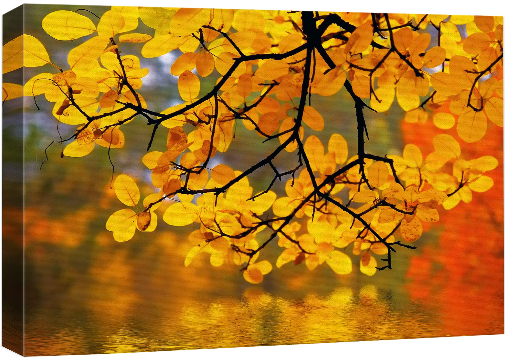 wall26 Canvas Print Wall Art Yellow Leaves in The Forest with Bokeh Camera Effect Floral Nature Photography Realism Bohemian Scenic Relax/Calm Cool for Living Room, Bedroom, Office - 24"x36"