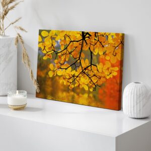 wall26 Canvas Print Wall Art Yellow Leaves in The Forest with Bokeh Camera Effect Floral Nature Photography Realism Bohemian Scenic Relax/Calm Cool for Living Room, Bedroom, Office - 24"x36"